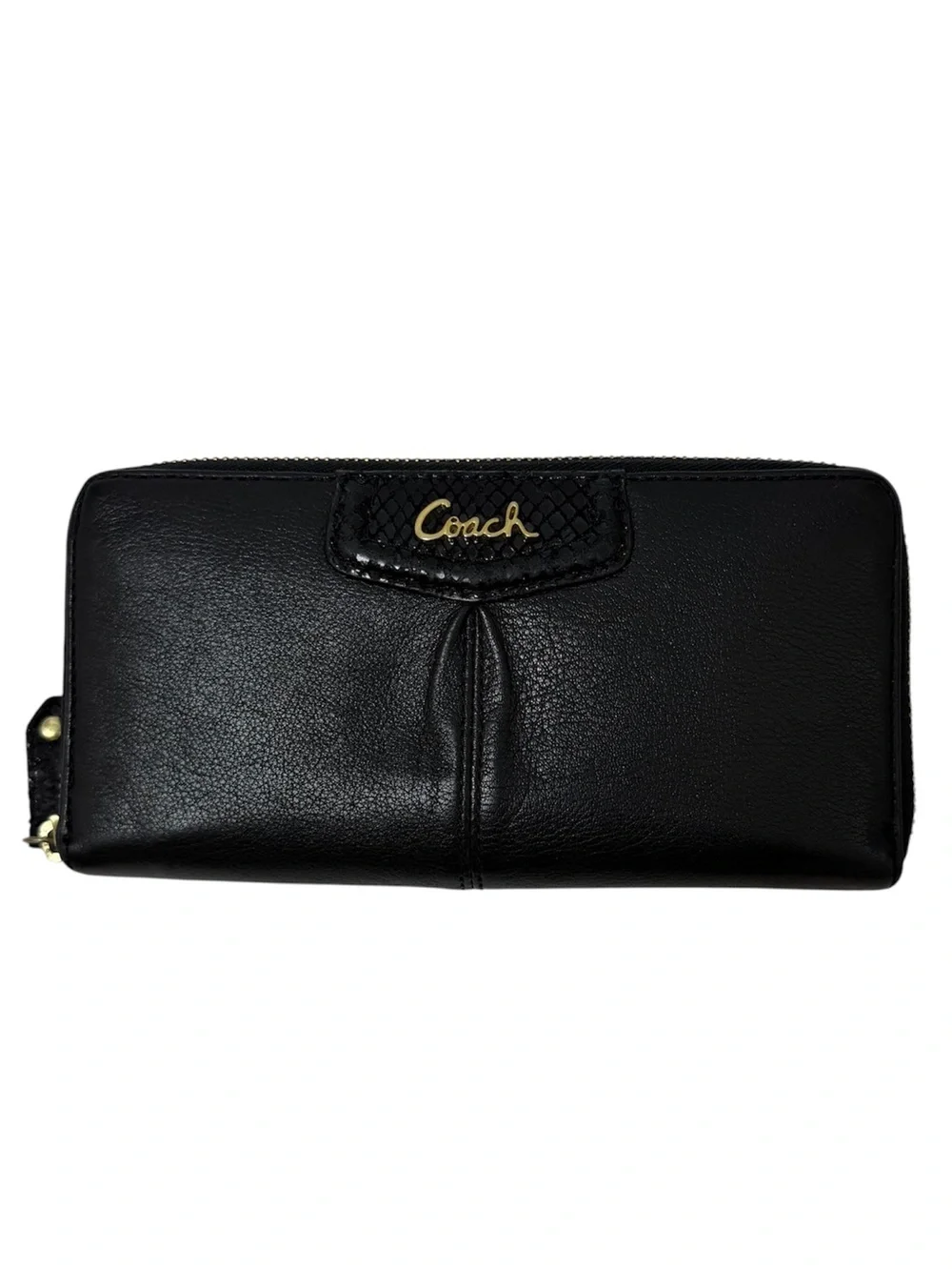 Coach Ashley Zip Around Accordion Leather Wallet Black